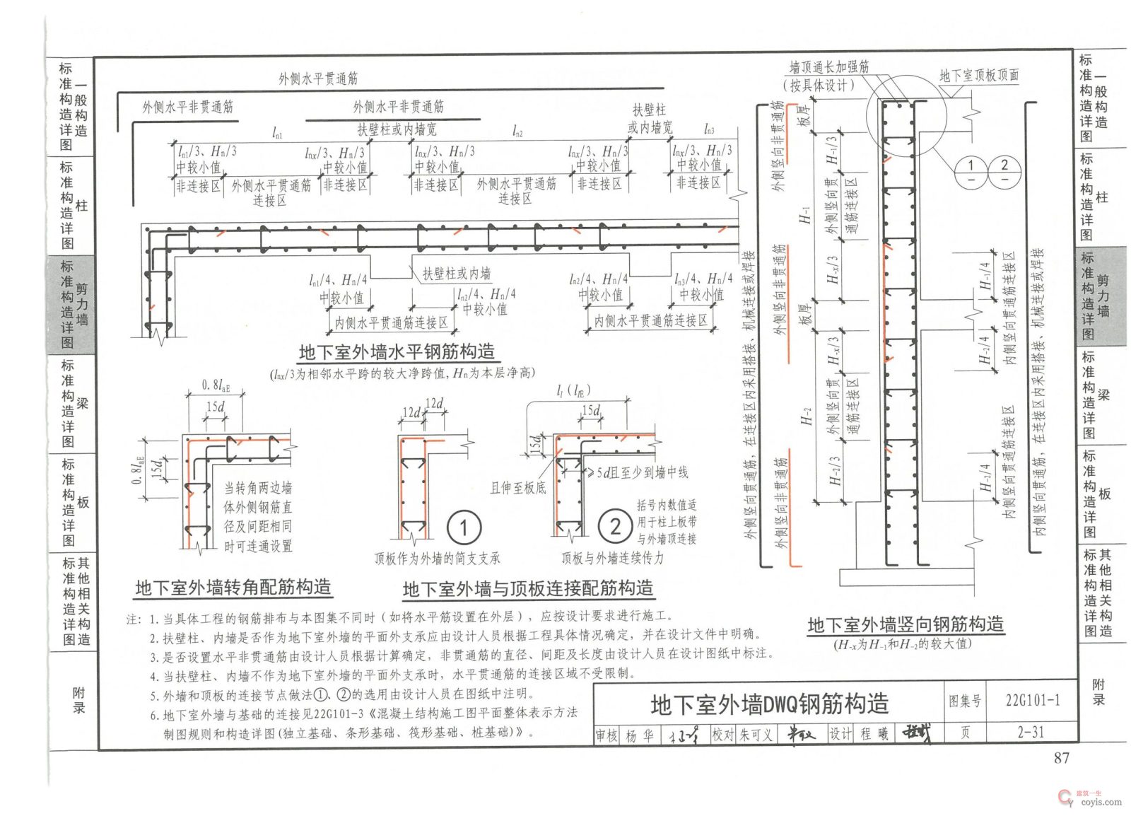 22G101-1 地下室外墙水平筋构造