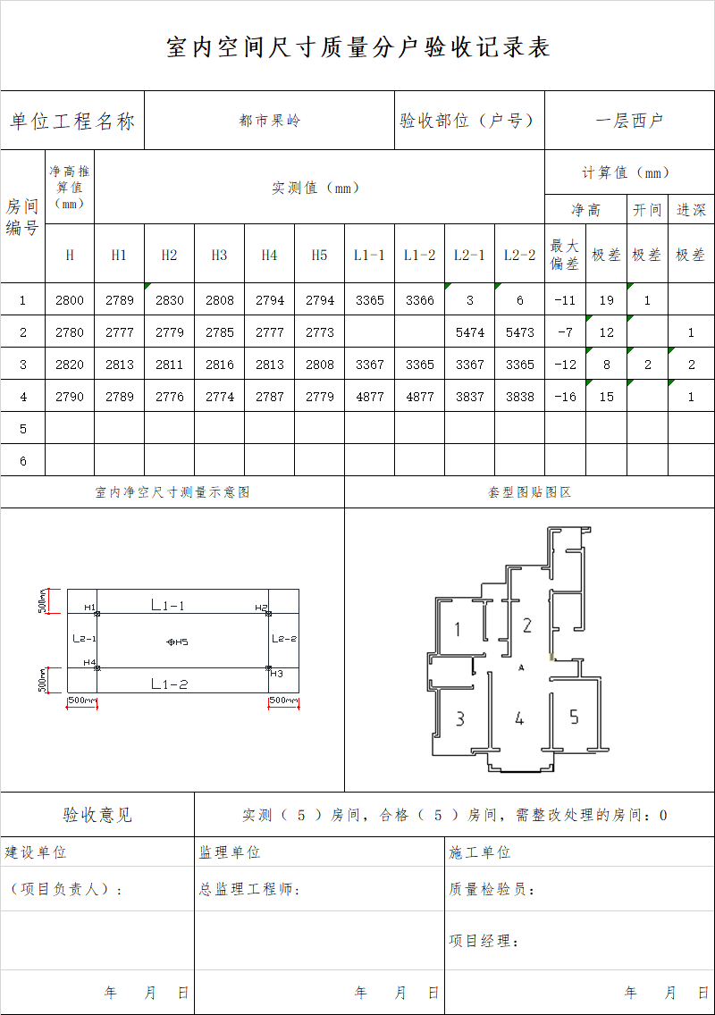 分户验收表格（样表1）